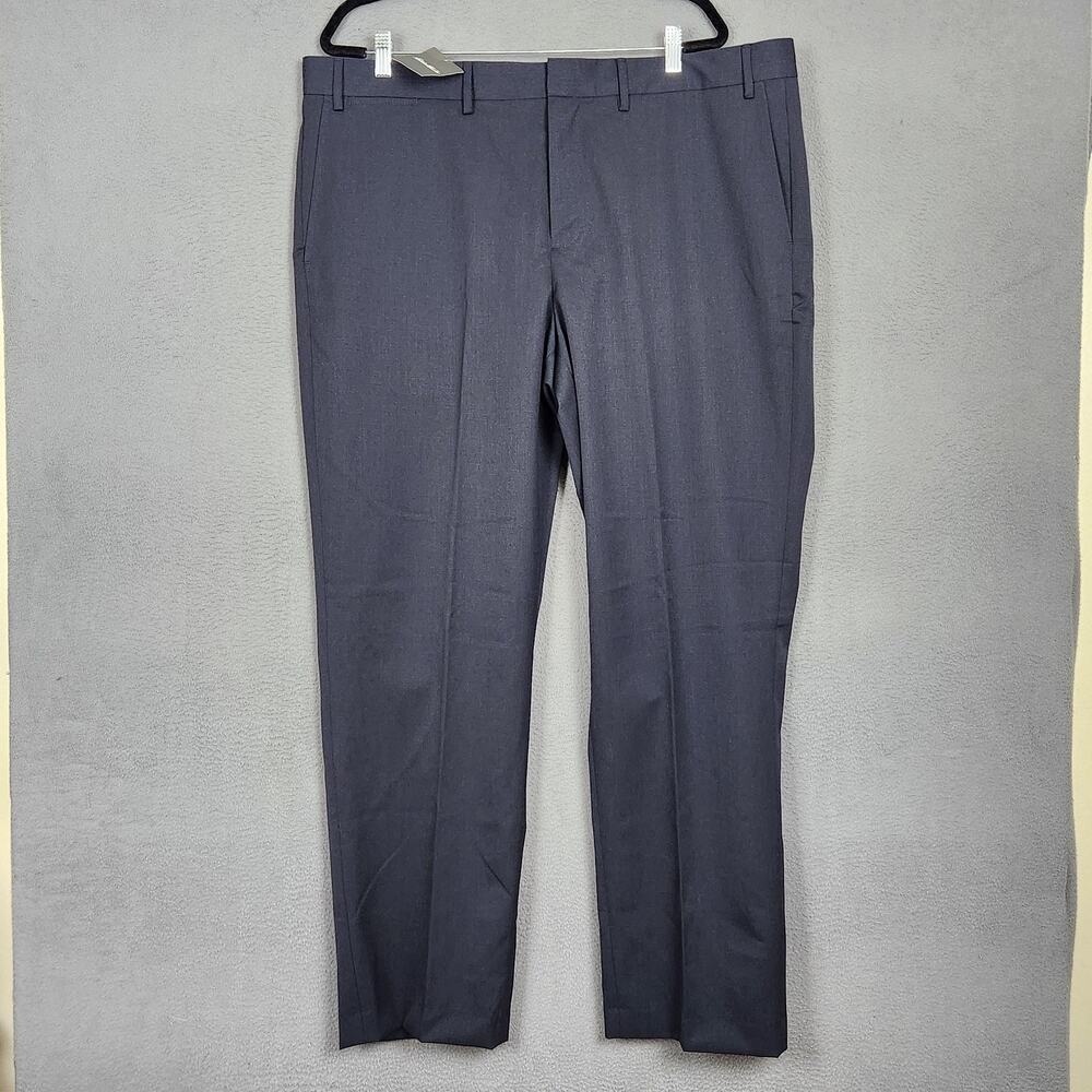 Eddie Bauer Dress Pants Mens 42x32 Navy Relaxed Wool Lined Flat Front Trousers